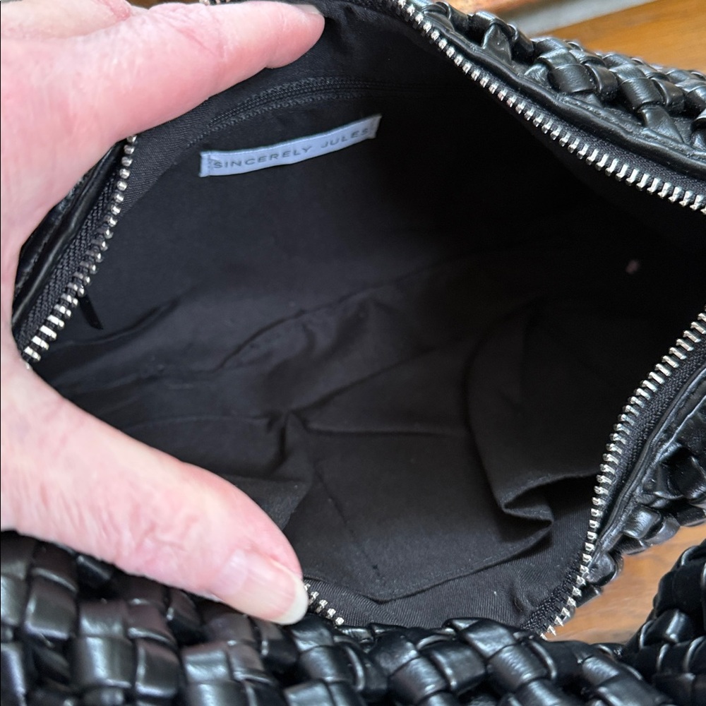 New. Sincerely Jules Elegant Black faux leather Woven Crossbody or handle Bag. - Picture 10 of 16